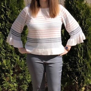 Loft- striped bell sleeve sweater